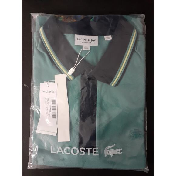 Lacoste Men's Short Sleeve Regular Fit Striped Neck Polo Shirt OCELLE 2XL - Picture 2 of 3